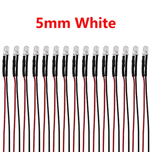 15PCS HIRCQOO RC Car 3MM & 5MM Pre Wired Led Light Emitting Diodes 12V Mini Single Led Bulbs Compatible with Traxxas TRX-4 TRX-6 Axial SCX10 90046 1/10 RC Crawler Car Truck DIY Parts (5mm,White) - size: 5mm,White