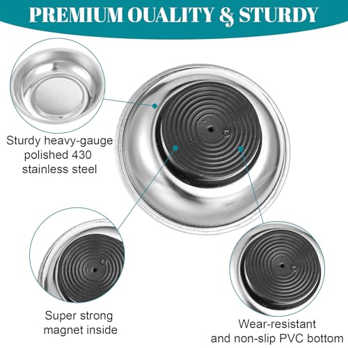 12 Pcs 3" Round Magnetic Bowl Trays Set, Round Magnetic Parts Bowl, Stainless Steel Magnet Tool Tray Parts Holder for Screws, Sockets, Bolts, Pins, Mechanic's and Automotive