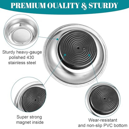 12 Pcs 3" Round Magnetic Bowl Trays Set, Round Magnetic Parts Bowl, Stainless Steel Magnet Tool Tray Parts Holder for Screws, Sockets, Bolts, Pins, Mechanic's and Automotive
