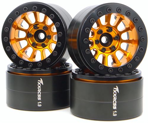 152g Super Heavy Duty RC 1.9 Beadlock Wheels Offsets -6mm Rims Hex 12mm Wheel for TRX4 TRX6 SCX10 Gen8 1/10 RC Crawler Remote Control Car Upgrades Accessories (Gold Black) - color: Gold Black