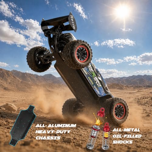 Hosim Mini 1:8 45+ MPH Fast Brushless RC Cars for Adults with 3S Battery | All Terrain Adult RC Trucks, 3650 Brushless Motor (2800KV) 60A ESC, Central Transmission, Two 3S 11.1V 2600mAh Lipo