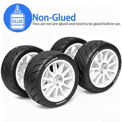 4PCS 1/10 RC Drift Racing Tires and Wheels 12mm Hex OD 2.56'' for 1:10 Scale Touring Street On Road Car Tamiya TT01 TT02 XV01 TA06 A959 PTG2 HPI KYOSHO HSP PTG2 Traxxa (White) - color: White