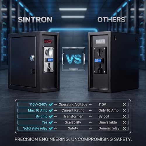 Sintron ST-002 Industrial Coin Operated Timer Control Power Box - 110V 16A Commercial Grade, 8-Channel Anti-Cheat Multi-Coin Acceptor Relay Box for Washing Machine, Arcade, Massage Chair, PCs