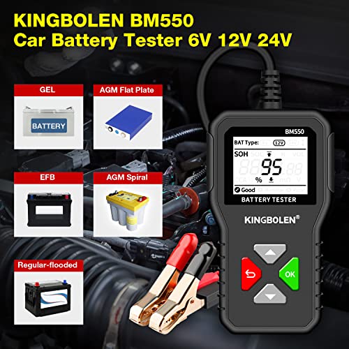 KINGBOLEN BM550 6V 12V 24V Car Battery Tester，Auto Battery Analyzer | 100-2000 CCA BM550 Battery Tester, Accurate Digital Automotive Alternator Tester for Cars Trucks SUV ATV Boats Motorcycles - style: BM550 battery tester