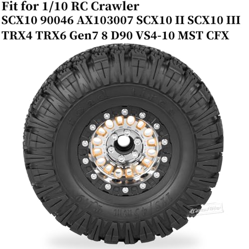 1.9 Beadlock Tire Set 1.9" Wheels and Tires for 1/10 RC Crawler SCX10 90046 AX103007 TRX4 TRX6 Gen7 8 D90 VS4-10 MST CFX,Super Heavy Brass & Aluminum Deep Wheel w/Rubber Tires,Silver - color: Silver(4pcs)
