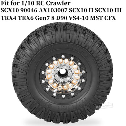 1.9 Beadlock Tire Set 1.9" Wheels and Tires for 1/10 RC Crawler SCX10 90046 AX103007 TRX4 TRX6 Gen7 8 D90 VS4-10 MST CFX,Super Heavy Brass & Aluminum Deep Wheel w/Rubber Tires,Silver - color: Silver(4pcs)
