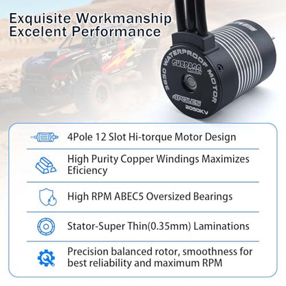 SurpassHobby 3650 Brushless Motor 2050KV 3.175mm Shaft Waterproof Motor for Most of 1/10 Scale RC Truck On Road Off Road Car - size: 2050kv, style: 3650 Brushless Motor