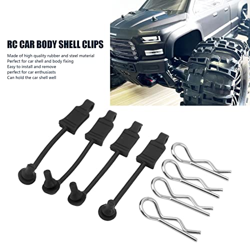 4 Set Car Clip Retainer Rc Car Body Shell Clip Retainers Steel Rubber Clips W Pull Tabs R Pins Universal Shell Replacement Parts for Remote Control Car Upgrade Part (Black) - color: Black