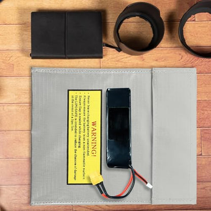 Garneck Fireproof Lipo Battery Safety Bag for Charging and Storage, Sturdy Fireproof Fiber Material, Compact Silver Protective Pouch 23x18cm for Rc Battery Home Use