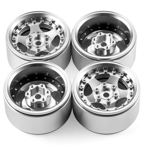 4PCS Aluminum 1.9" Beadlock Wheel Rims Upgrades for Axial SCX10 I II III TRX4 GEN7 GEN8 1/10 RC Crawler Truck Car (Silver) - color: Silver