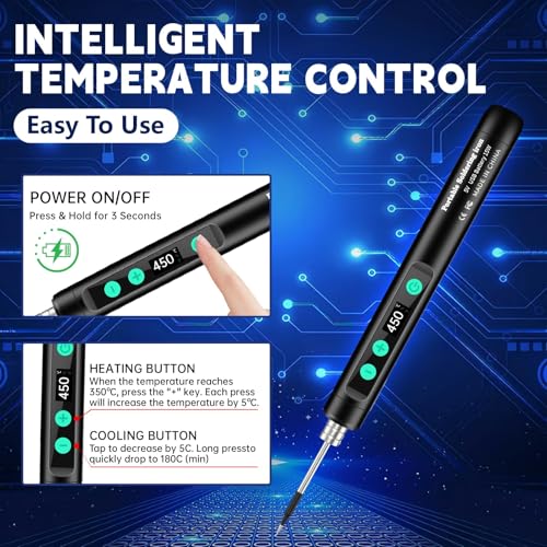 Portable Wireless Soldering Kit—Features a 1100mAh rechargeable USB-C soldering pen LCD screen for adjustable temperature settings. home appliance repairs and DIY projects. 8-second rapid heat-up.