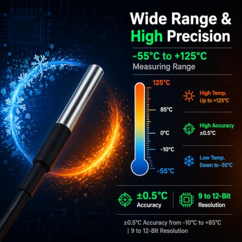 DS18B20 Waterproof Temperature Sensor Probe Moudle Kit Stainless Steel Probe for Raspberry Pi, 5 pcs, 1 Meter