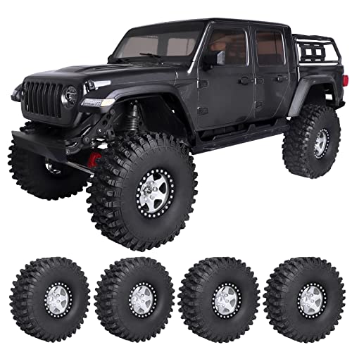 Hobbypark 1.9 Beadlock Wheels and Tires 120mm / 4.72inch Height and Mounting Install Tool for 1/10 RC Crawler with Foam Inserts,Set of 4 (Silver&Black) - color: Silver&black