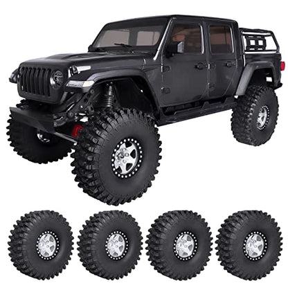 Hobbypark 1.9 Beadlock Wheels and Tires 120mm / 4.72inch Height and Mounting Install Tool for 1/10 RC Crawler with Foam Inserts,Set of 4 (Silver&Black) - color: Silver&black