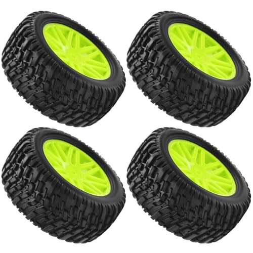 OD 96mm RC Off Road Short Course Truck Tire w/Plastic Rim 12mm Hex Compatible with 1/10 Scale Buggy Car HSP 94170 94155 Wltoys 1/14 144001 124019 RC Car (Green) - color: Green