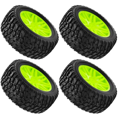 OD 96mm RC Off Road Short Course Truck Tire w/Plastic Rim 12mm Hex Compatible with 1/10 Scale Buggy Car HSP 94170 94155 Wltoys 1/14 144001 124019 RC Car (Green) - color: Green