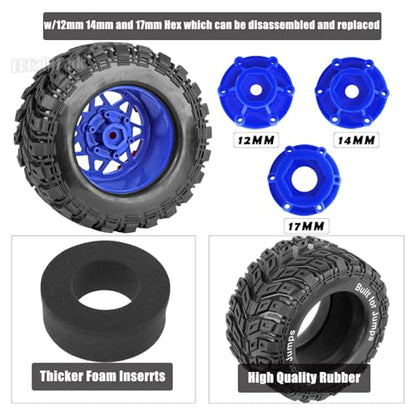 RC Truck Tires 12mm/14mm/17mm Hex RC Wheels and Tires for 1/10 Big Rock Granite Vortek/Stampede Rustler Hoss/L0s1 Rc 4wd,RC Monster Truck Car Wheel 4Pcs,Blue Red - color: Blue Red - (12mm/14mm/17mm Hex)