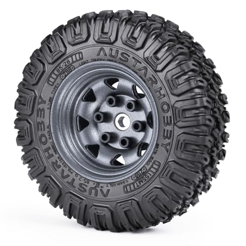 4PCS 1.55 inch Aluminum Beadlock Wheels Rim Rubber Tires Set 1.55inch Beadlock Wheel Rim Hub ＆ 85mm Rubber Tires Compatible with 1/10 RC Crawler Car Axial D90 TF2 Tamiya CC01 LC70 MST JIMNY