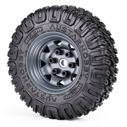 4PCS 1.55 inch Aluminum Beadlock Wheels Rim Rubber Tires Set 1.55inch Beadlock Wheel Rim Hub ＆ 85mm Rubber Tires Compatible with 1/10 RC Crawler Car Axial D90 TF2 Tamiya CC01 LC70 MST JIMNY