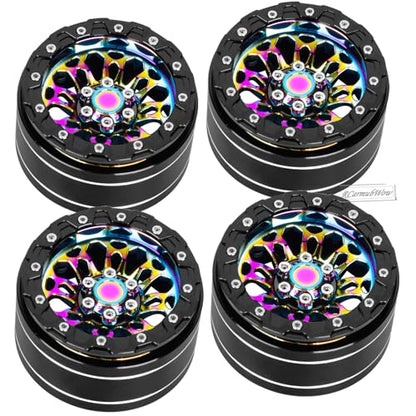 RC 2.2" Beadlock Wheels for 1/10 RC Crawler SCX10 AMG 6X6 TRX4 Red cat Gen8 Gen7 Pro,Alloy Aluminium 2.2 Beadlock RC Wheels 2.2 Beadlock RC Rims,4Packs,Rainbow