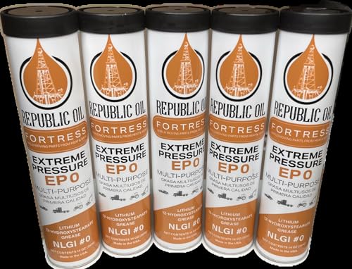 Republic Oil EP0 Cornhead Hydroxystearate Lithium Grease 5 x14oz with Shipping Protection Caps. Compare to Mobilux | Multifak | S2 V220 | Lithium 12 Hydroxystearate | Extreme Pressure.