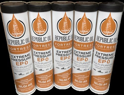 Republic Oil EP0 Cornhead Hydroxystearate Lithium Grease 5 x14oz with Shipping Protection Caps. Compare to Mobilux | Multifak | S2 V220 | Lithium 12 Hydroxystearate | Extreme Pressure.