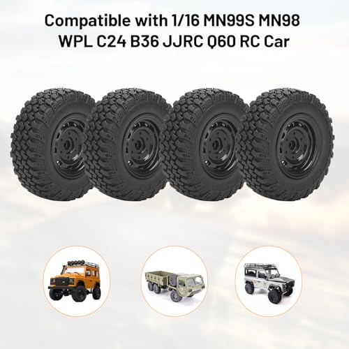 RC Wheels and Tires, daitoku 5mm Hex Off-Road RC Car Tires for MN99S MN98 1/16 WPL C24 B36 JJRC Q60
