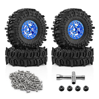 1.9" Alloy Wheels + Rubber Tires 4-Pack, Compatible with TRX4, SCX10, SCX10 III, 90046, D90 and Other Popular RC Crawler Models (blue) - color: blue