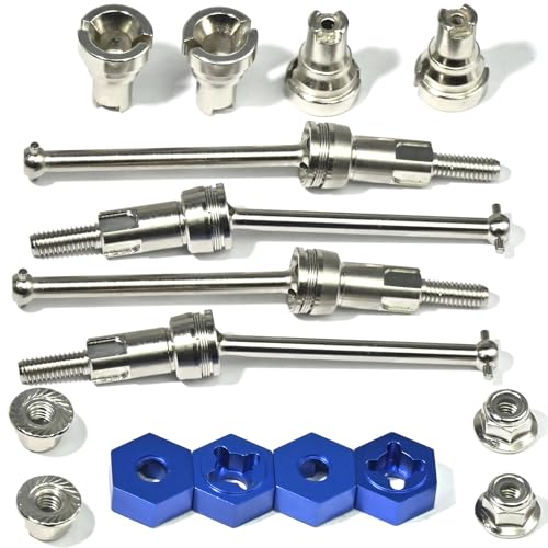 Hardened Steel CVD Drive Shafts Set with Adapters, Nuts, Center Drive Cups, Front Rear Dogbone Driveshaft Axles Upgrades Part for 1/16 Mojave Grom ARA2304, ARA2304S, ARA2104 (Silver,Blue) - color: Silver-blue