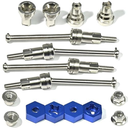 Hardened Steel CVD Drive Shafts Set with Adapters, Nuts, Center Drive Cups, Front Rear Dogbone Driveshaft Axles Upgrades Part for 1/16 Mojave Grom ARA2304, ARA2304S, ARA2104 (Silver,Blue) - color: Silver-blue