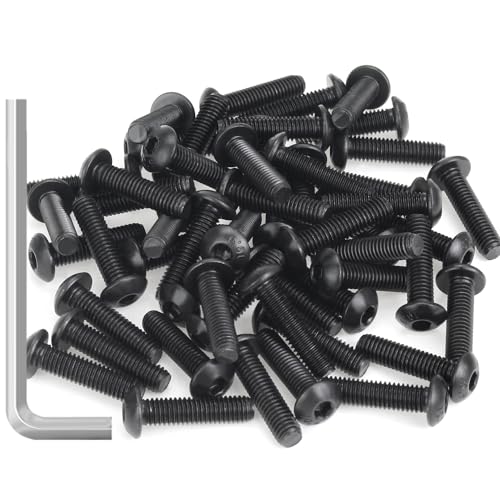 55 Pieces M5 x 20mm Button Head Socket Cap Screws, Thread Pitch 0.8mm, Sutemribor M5 Black Screws, 10.9 Grade Alloy Steel, Black Oxide Finish, Fully Threaded - size: M5 x 20mm, style: Button Head