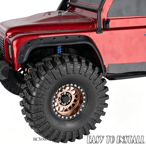 RC 2.2" Beadlock Wheels Tires Set（4PCS for 1/10 SCX10 I II 90046 AXI03007 TRX4 TRX6 VS4-10 D90 Gen7 Gen8 MST CFX RC Crawler Car,2.2 Beadlock Wheels and Tires,Aluminium Wheel Rims,Bronze - color: Bronze -(Rc Wheels Tires)