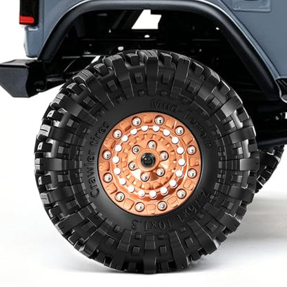 1.3" Beadlock Wheels and Tires for SCX24 TRX4M RC Crawler (Bronze) | CNC Aluminum Beadlock Wheels, Ultra-Soft Sticky Rubber Tires, Built-in Foam Inserts, 70*28mm - color: Bronze 370 F
