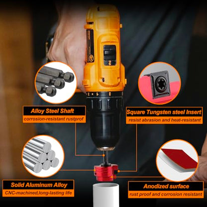 PVC Pipe Reamer Kit, 8-Piece Double-Blade PVC Fitting Saver Socket Saver Tool, 1/2" to 4" Reamer for U.S. Schedule 40 PVC, Tungsten Carbide Alloy Blades, Fits Standard 1/2" Drills