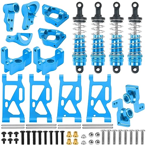 ShareGoo Aluminum Front Rear Swing Arm & Steering Knuckle Kit & Shock Absorbers Compatible with WLtoys 144010 144001 144002 1/14 RC Car (Blue) - color: Blue