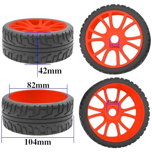 ShareGoo 1/8 RC Buggy Off Road Tires and Wheels Rim 17mm Drive Hex Compatible with Arrma Typhon Kyosho Losi VRX Redcat Tamiya HPI 1/8 RC Off Road Buggy (Red) - color: Red