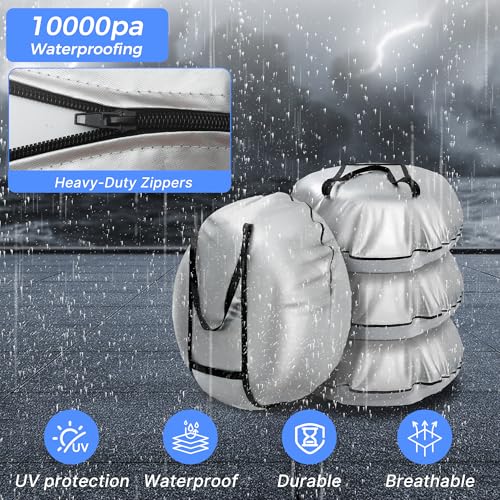Seasonal Tire Cover- Tire Storage Bag with Handle, Heavy Duty 420D Oxford Tire Totes, UV Waterproof Spare Tire Cover, Portable Wheel Storage Cover Against Dust and Scratches, 4 Pack (Fits up to 25.6")