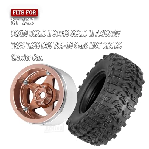 Rc 2.2 Wheel Rims Tires Wheels for 1/10 TRX4 TRX6 SCX10 SCX10 II SCX10 III 90046 D90 VS4-10 Gen8 MST CFX RC Crawler Car,Aluminum RC 2.2 Beadlock Wheel,Bronze - color: Bronze - (Rc 2.2in Wheel)
