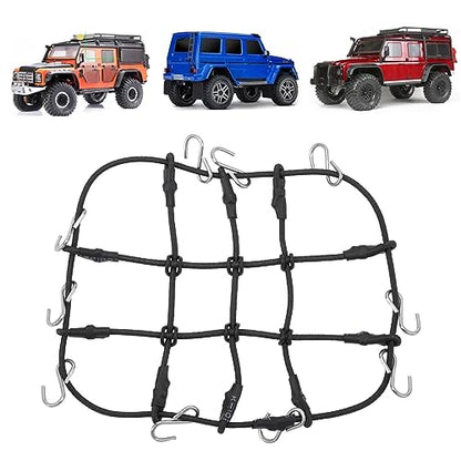 1/18 RC Elastic Luggage Net with Decorative RC Crawler Car Luggage Net for 1/18 RC Cars, for scx24 1/24 Roof Rack, RC Accessories (Black)