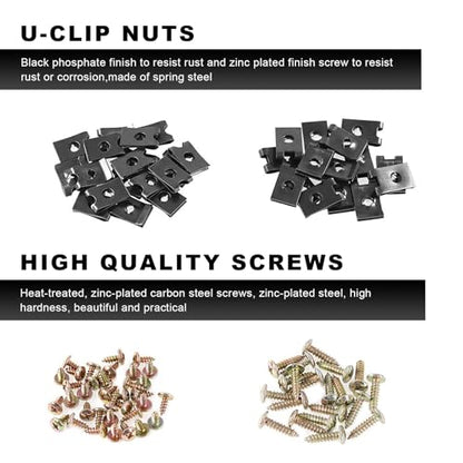 170 PCS Car U Clips with Screw Assortment Kit, 9 Different Sizes Automotive U Nuts with Screws Set, Vehicle U Clip Bolts Replacement Parts for Dash Door Panel Interior