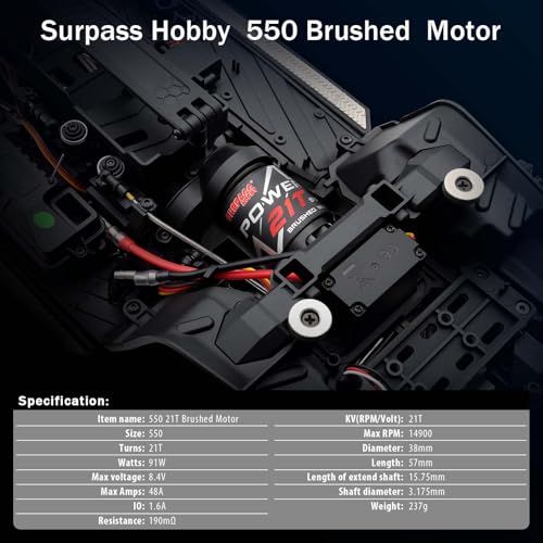 SurpassHobby Motor 550 Brushed Motor for 1/10 Scale RC Truck Traxxas Trx4 Redcat ARRMA AXIAL HSP HPI Wltoys Kyosho HELION (21T) - size: 21T