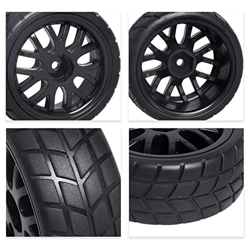 Pre-Glued OD 2.56" 12mm Hex Wheels Rims & Rubber Tires 26mm for 1/10 Scale On Road Racing Car Drift RC Touring Car, Set of 4 (Color F) - color: Color F