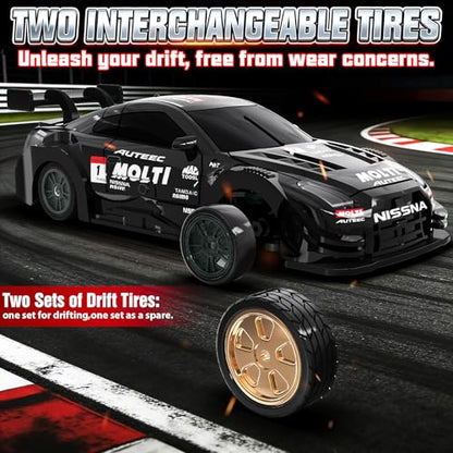 1/43 Mini RC Drift Car with Gyro, 2.4GHz Full Proportional RC Car, 20KM/H Professional High Speed Remote Control Car with Lights, Desktop Drift Car Racing Toy Gifts to Adults Kids Boys - color: Black