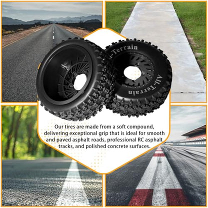 1/10 RC Short Course Truck Wheel Tires Set- 12mm/17mm Hex, Black | All-Terrain Tires and Nylon Wheels Compatible with 1/10 Traxxas Slash 4WD 2WD Arrma Senton Axial Losi Redcat RC Buggy, 4-Pack - color: Black