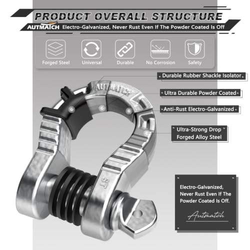 AUTMATCH D Ring Shackles 3/4" Mega Shackle (2 Pack) 68,000Ibs Break Strength - Heavy Duty Clevis Shackles with 7/8" Screw Pin and Isolator Washer for Tow Strap Winch Off Road Vehicle Recovery, Silver - color: Silver