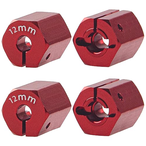 Aluminum Alloy 12mm Wheel Hex Hub Drive Adapters with Pins Screws Compatible with Axial SCX10 HSP HPI Tamiya Redcat 1/10 RC Crawler Car (12mm, Red) - color: Red, size: 12mm