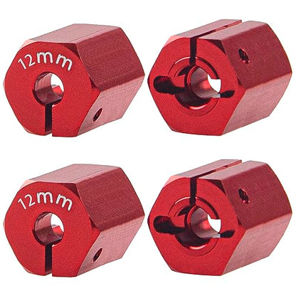 Aluminum Alloy 12mm Wheel Hex Hub Drive Adapters with Pins Screws Compatible with Axial SCX10 HSP HPI Tamiya Redcat 1/10 RC Crawler Car (12mm, Red) - color: Red, size: 12mm