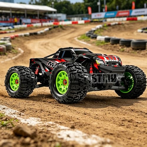 STMU 12mm/14mm Hex RC Wheels & Tires Set for 1/10 RC Trucks - Compatible with Traxxas Rustler, Stampede, Hoss 2WD/4X4 VXL, Arrma, Redcat, RIAARIO, AMORIL Green, 4PCS - color: Green