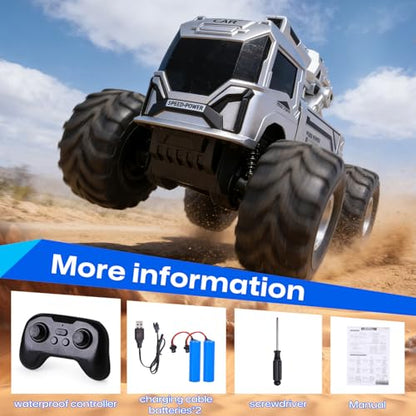 1:18 Remote Control Car, Amphibious RC Monster Truck for Kids, 4WD Waterproof RC Stunt Car, 2.4GHz All Terrain Off-Road Vehicle with 2 Rechargeable Batteries, Toy Gift for Boys Girls Aged 6-12