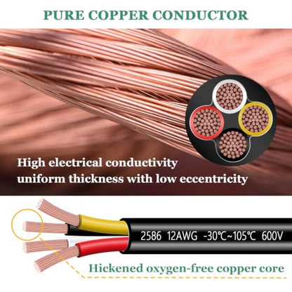 12 Gauge Wire 4 Conductor,12 AWG Electrical Wire Stranded PVC Cord Oxygen-Free Copper Cable 600V 12/4 Core Pure Copper Flexible Cable for LED Lamp Lighting Strips Automotive (12AWG-4C, 26FT) - size: 26FT, style: 12AWG-4C
